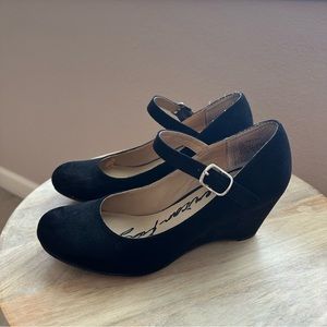 America Rag Black Suede Ankle Strap Mary Jane Wedge Shoe | Size 7
